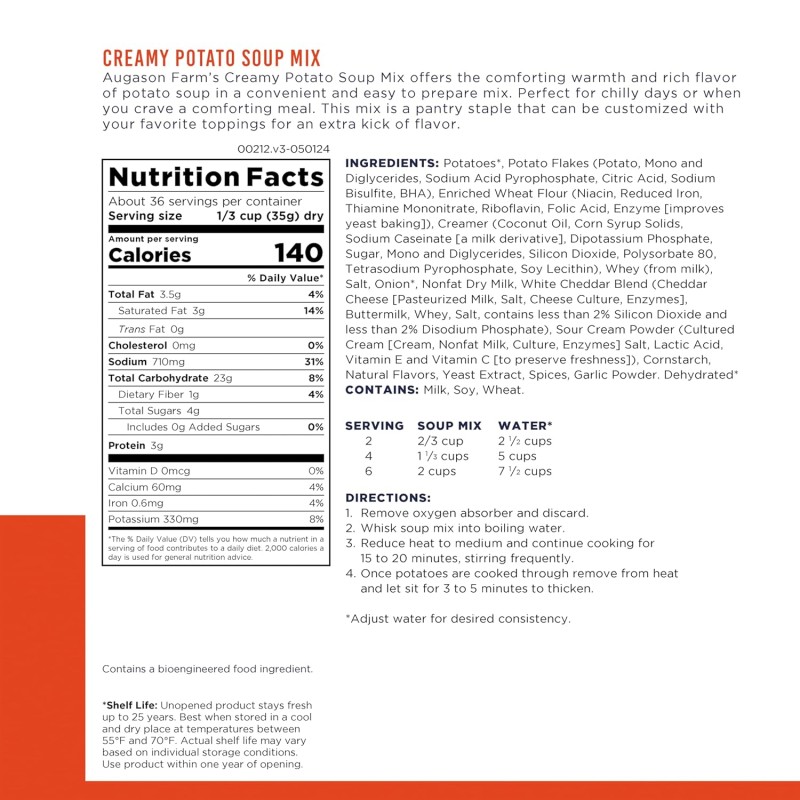 Картопляний крем-суп сублимований з великим терміном придатності 25 років Augason Farms, 36 порцій