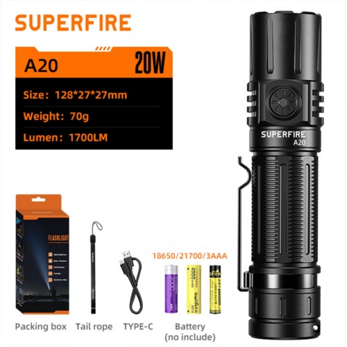 Ліхтар ручний Superfire A20 1700 Lumen IP44 Чорний (2073702490)