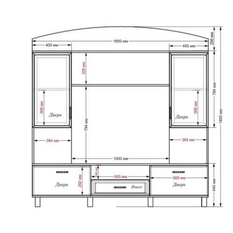 Стінка в вітальню Тиса Мебель Вітальня-42 Венге Білий 1850x450x1800 мм