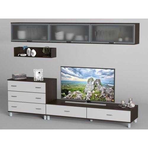 Стінка в вітальню Тиса Мебель Вітальня-11 Венге Білий 2050x450x2700 мм Стінка в вітальню Тиса Мебель Вітальня-11 Венге Білий 2050x450x2700 мм