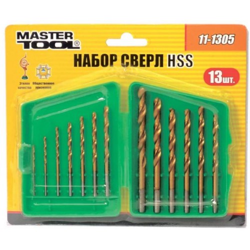 Набір свердлів для металу MASTERTOOL 13 шт HSS (1.5-6.5 мм) у пластиковій коробці титан 11-1305 Набір свердлів для металу MASTERTOOL 13 шт HSS (1.5-6.5 мм) у пластиковій коробці титан 11-1305
