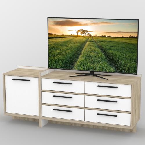 Тумба під телевізор Тиса Мебель ТВ-303 Дуб сонома Білий 67x12x160 см Тумба під телевізор Тиса Мебель ТВ-303 Дуб сонома Білий 67x12x160 см