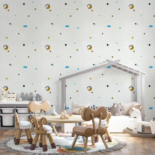 Панель стінова 3D 700*700*4mm зірки та місяць білому тлі (D) Sticker Wall SW-00001970