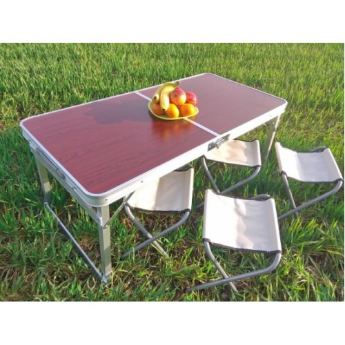 Розкладний стіл посилений Easy Campi для пікніка зі стільцями набір у валізі Коричневий+Мангал Розкладний стіл посилений Easy Campi для пікніка зі стільцями набір у валізі Коричневий+Мангал