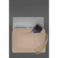 Шкіряний чохол для ноутбука на блискавці з кишенею та хлястиком на руку Світло-бежевий BlankNote