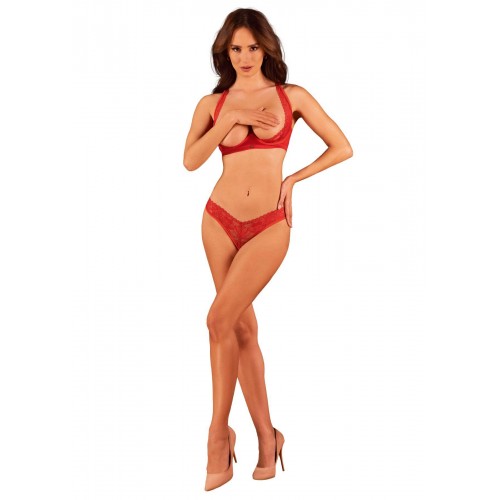 Комплект білизни Obsessive Lacelove cupless 2-pcs set XL/2XL Red, відкритий доступ, відкриті груди в інтернет супермаркеті PbayMarket!