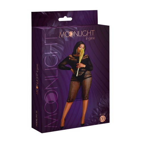 Сукня-бодістокінг Moonlight Plus Model 03 XL-XXXL Black, міді, довгий рукав в інтернет супермаркеті PbayMarket!