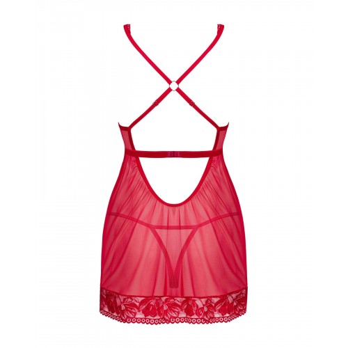 Прозора сорочка бебі-дол Obsessive Lacelove babydoll & thong M/L Red, мереживо, стрінги в інтернет супермаркеті PbayMarket!