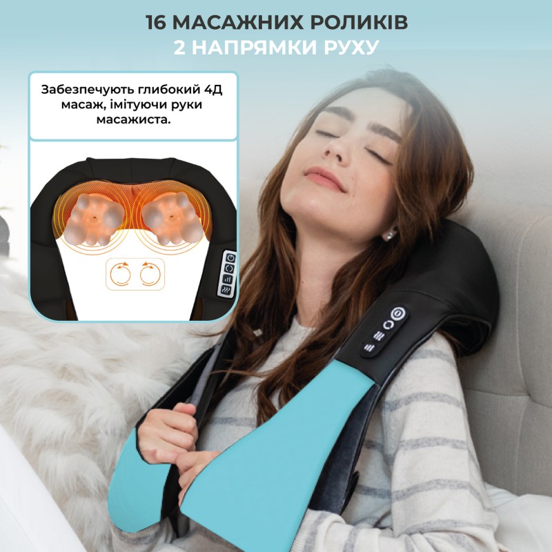 Масажер для всього тіла (шиї, спини) з підігрівом No Brand Shiatsu Синій