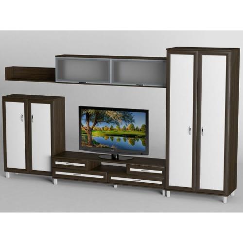 Стінка в вітальню Тиса Мебель Вітальня-2 Венге Білий 2050x520x3600 мм Стінка в вітальню Тиса Мебель Вітальня-2 Венге Білий 2050x520x3600 мм