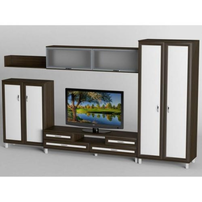 Стінка в вітальню Тиса Мебель Вітальня-2 Венге Білий 2050x520x3600 мм