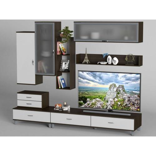 Стінка в вітальню Тиса Мебель Вітальня-17 Венге Білий 2180x450x2700 мм Стінка в вітальню Тиса Мебель Вітальня-17 Венге Білий 2180x450x2700 мм