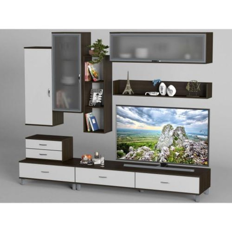 Стінка в вітальню Тиса Мебель Вітальня-17 Венге Білий 2180x450x2700 мм