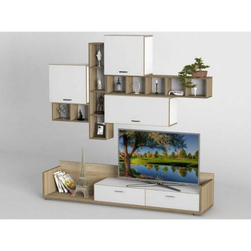 Стінка в вітальню Тиса Мебель Вітальня-222 Сонома Білий 1200x450x2100 мм