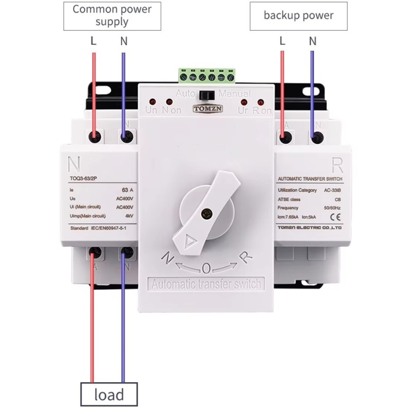 Моторизований автоматичний перемикач введення резерву TOMZN TOQ3-63/2P, 2 полюси, 63 Ампера