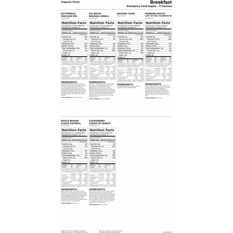 Сублімовані сніданки 162 порції з великим терміном придатності 30 років Augason farms