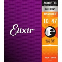 Струни для акустичної гітари Elixir 11002 Nanoweb 80/20 Bronze Acoustic Extra Light 10/47 Струни для акустичної гітари Elixir 11002 Nanoweb 80/20 Bronze Acoustic Extra Light 10/47