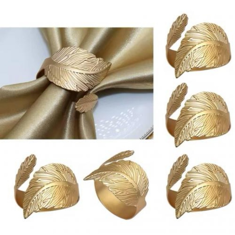 Набір перстень для серветок Світ текстилю Листя Gold Золотистий 6 шт