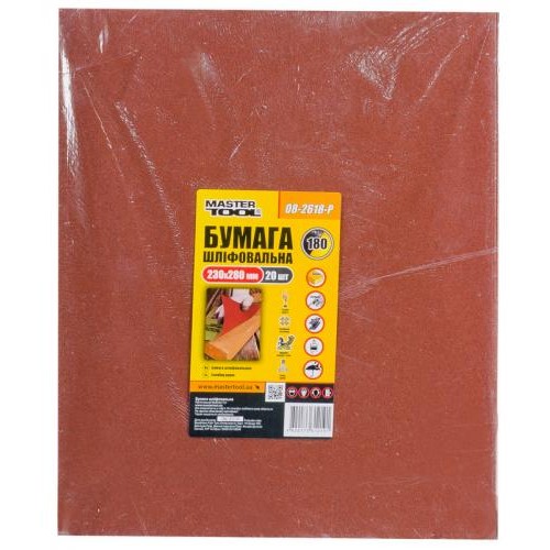 Папір шліфувальний водостійкий MASTERTOOL Р180 230х280 мм 20 шт 08-2618-Р Папір шліфувальний водостійкий MASTERTOOL Р180 230х280 мм 20 шт 08-2618-Р