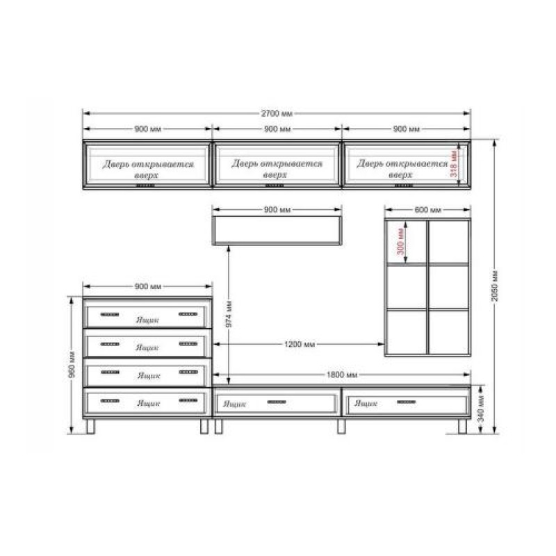 Стінка в вітальню Тиса Мебель Вітальня-19 Венге Білий 2050x450x2700 мм