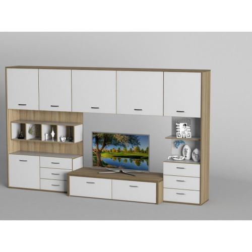 Стінка в вітальню Тиса Мебель Вітальня-119 Сонома Білий 1850x450x2830 мм Стінка в вітальню Тиса Мебель Вітальня-119 Сонома Білий 1850x450x2830 мм