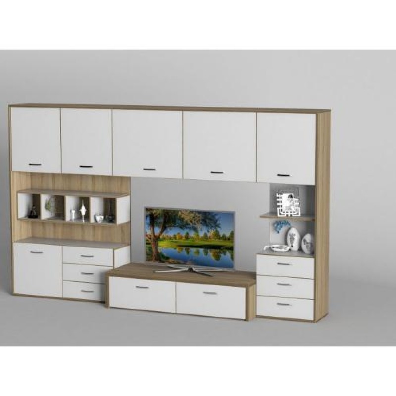 Стінка в вітальню Тиса Мебель Вітальня-119 Сонома Білий 1850x450x2830 мм