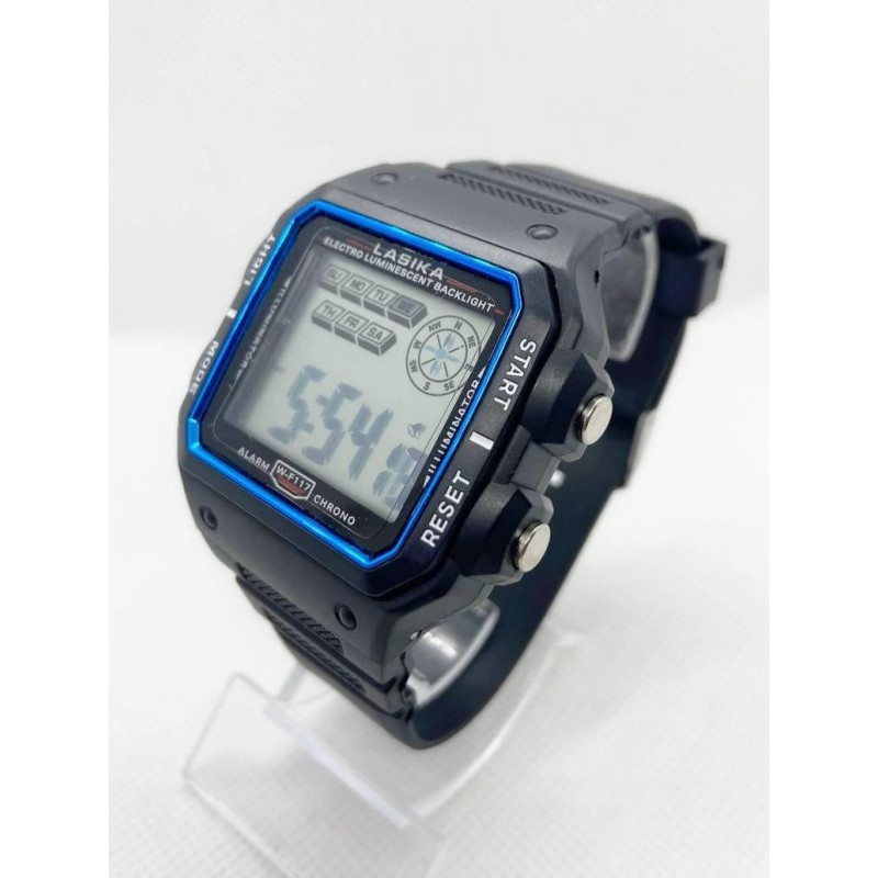 Годинник наручний спортивний вологостійкий Lasika Sports W-F117 Чорний з синім (IBW877BZ)