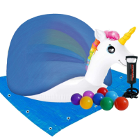 Дитячий надувний басейн Intex 57113-3 «Єдиноріг» з навісом, 127 х 102 х 69 см, з кульками 10 шт, тентом, підстилкою, насосом