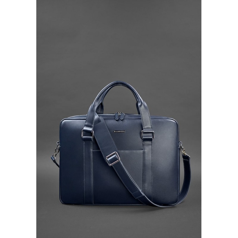 Шкіряна сумка для ноутбука і документів темно-синя BlankNote