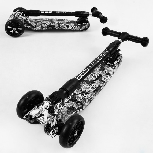 Самокат триколісний Best Scooter MAXI складаний колеса PU зі світлом Skulls and flowers 60 кг Різнокольоровий (105402)