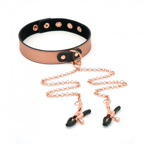 Нашийник із затискачами для сосків Liebe Seele Rose Gold Memory Collar with Nipple Clamps в інтернет супермаркеті PbayMarket!