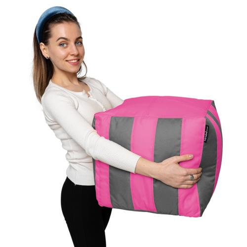 Пуф Кубик Смугастий Оксфорд 40х40 Студія Комфорту Сірий + Рожевий