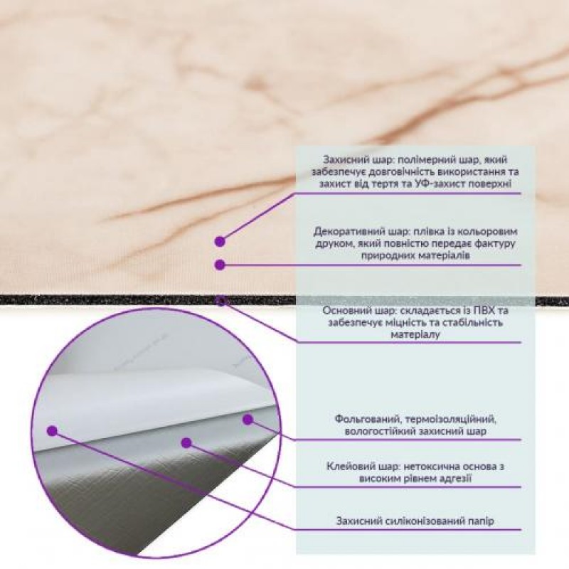 Вінілова плитка, що самоклеїться, шляхетний мармур (СВП-101) Глянець SW-00000291 Бежевий