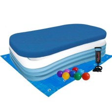 Дитячий надувний басейн Intex 58484-3 прямокутний, 305 х 183 х 56 см, з кульками 10 шт, підстилкою, тентом, насосом