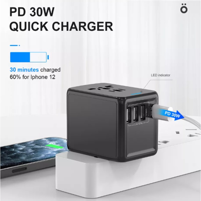 Універсальний адаптер Otravel для подорожей чорний 30W SL-207