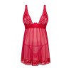 Прозора сорочка бебі-дол Obsessive Lacelove babydoll & thong XS/S Red, мереживо, стрінги в інтернет супермаркеті PbayMarket!