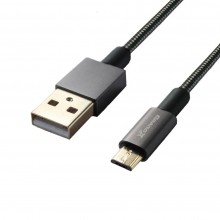 Кабель Grand-X USB-microUSB, Cu, 2, 1A, Black, 1m, дод. захист-метал.оплетка (MM-01)