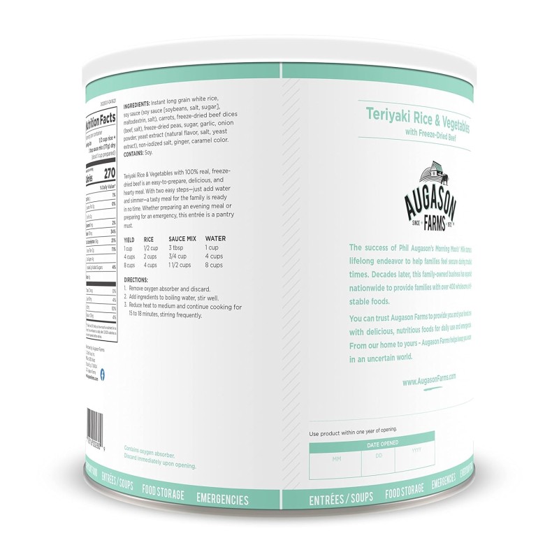 Рис теріяки з овочами та шматочками яловичини з великим терміном придатності 25 років Augason Farms, 14 порцій