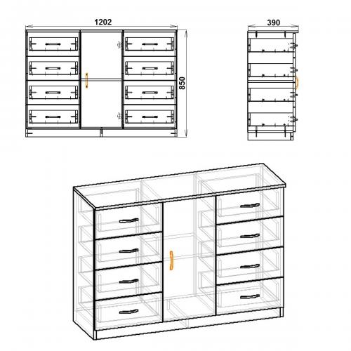 Комод Компаніт 8+1 Яблуня (120х39х85 см) Комод Компаніт 8+1 Яблуня (120х39х85 см)