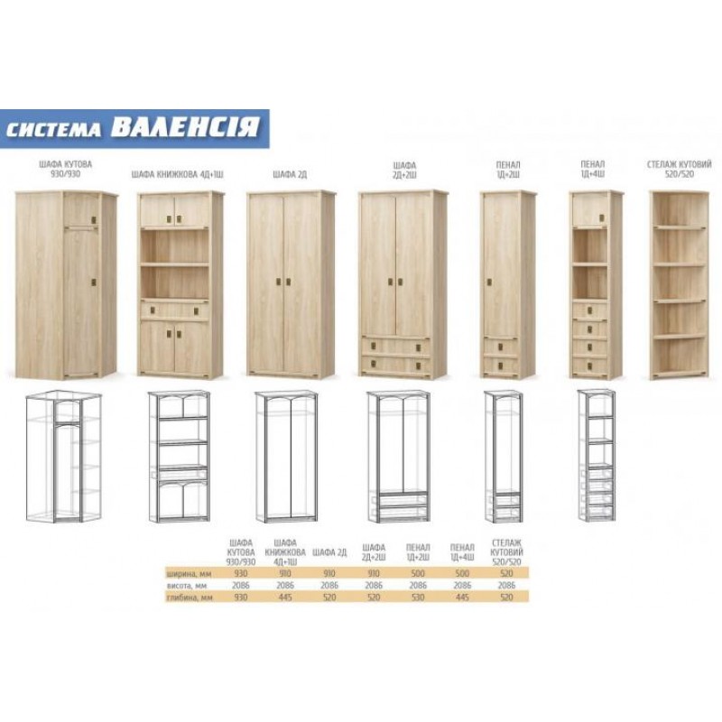 Шафа для речей Меблі Сервіс Валенсія 2Д дуб самоа