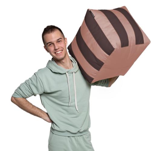 Пуф Кубик Смугастий Оксфорд 40х40 Студія Комфорту Кава + Коричневий Пуф Кубик Смугастий Оксфорд 40х40 Студія Комфорту Кава + Коричневий