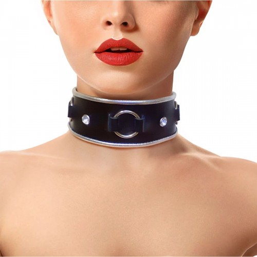 Ошейник из натуральной кожи со стразами и кольцом Art of Sex -  Collar Ring в інтернет супермаркеті PbayMarket!