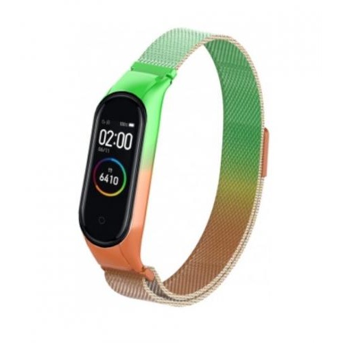 Браслет BeWatch для Mi Band 5 6 міланська петля з магнітною застібкою Ремінець Оранжево Салатовий (1540220)