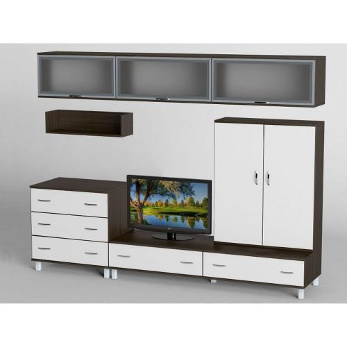 Стінка в вітальню Тиса Мебель Вітальня-5 Венге Білий 2050x450x2700 мм Стінка в вітальню Тиса Мебель Вітальня-5 Венге Білий 2050x450x2700 мм