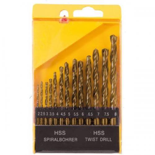 Набір свердлів для металу MASTERTOOL 13 шт HSS (2-8 мм крок 0.5 мм) у пластиковій коробці титан 11-0413 Набір свердлів для металу MASTERTOOL 13 шт HSS (2-8 мм крок 0.5 мм) у пластиковій коробці титан 11-0413