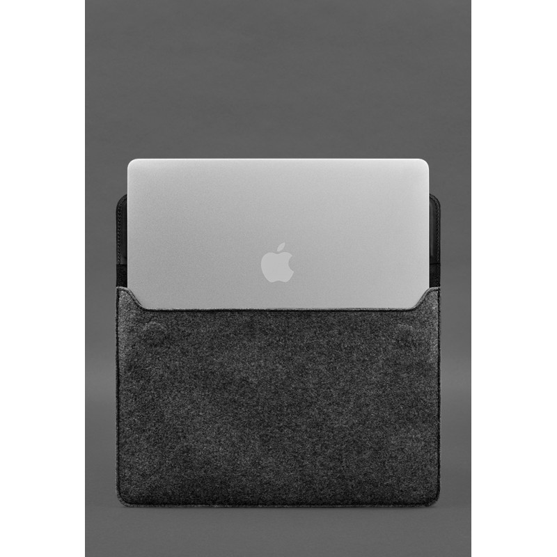 Чохол-конверт із клапаном шкіра+фетр для MacBook 13 Чорний Crazy Horse BlankNote