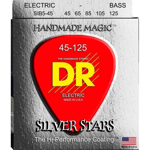 Струни для бас-гітари DR SIB5-45 Silver Stars Coated Electric Bass Strings Med 45/125 Струни для бас-гітари DR SIB5-45 Silver Stars Coated Electric Bass Strings Med 45/125