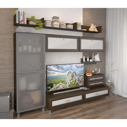 Стінка в вітальню Тиса Мебель Вітальня-28 Венге Білий 2050x450x2400 мм Стінка в вітальню Тиса Мебель Вітальня-28 Венге Білий 2050x450x2400 мм