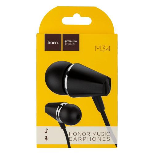 Дротові навушники вакумні з мікрофоном Hoco 3.5 mm M34 Honor music 1.2 m Black