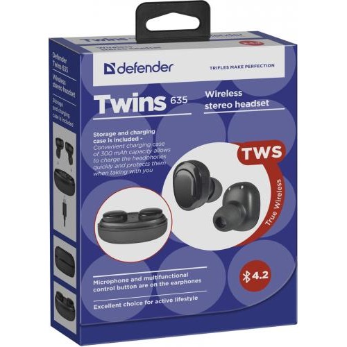 Гарнітура Defender Twins 635 TWS Bluetooth, Black (63635) (6488933) в інтернет супермаркеті PbayMarket!